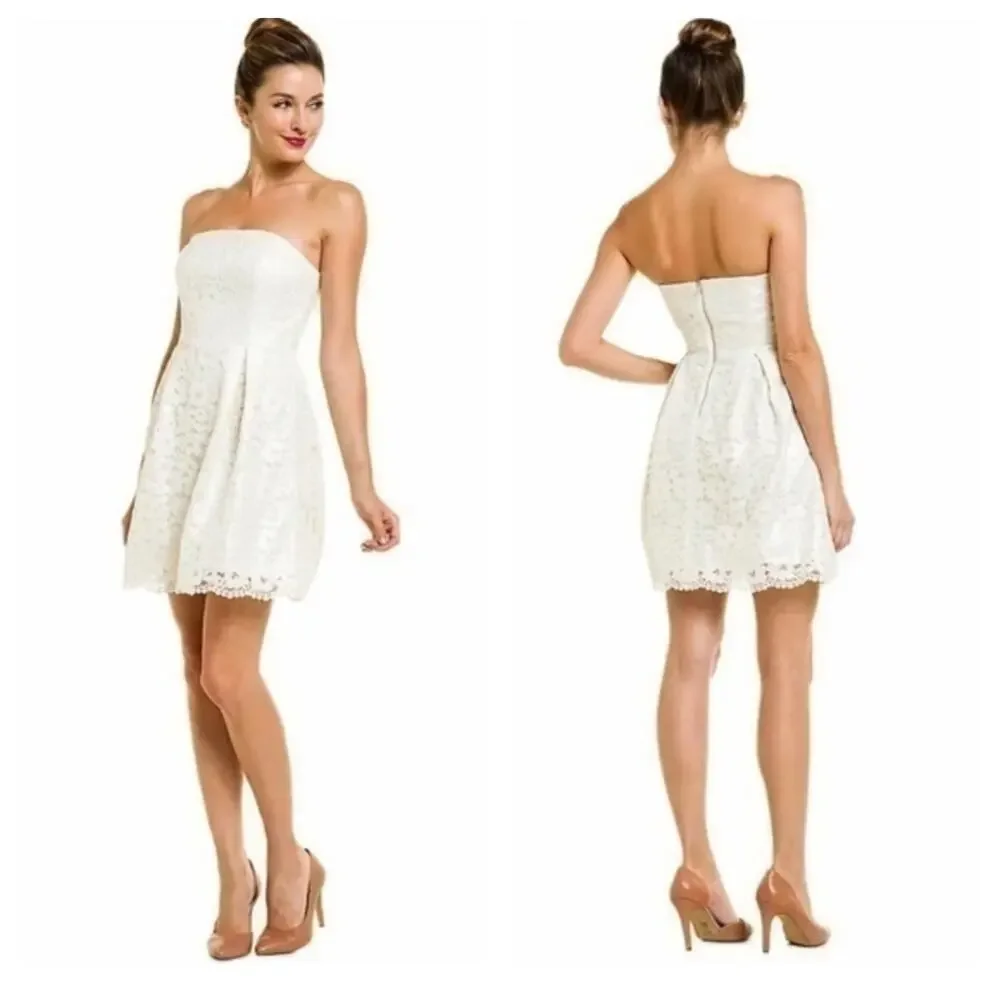 Lilly Pulitzer Marielle Ivory Shimmer Lace Strapless Fit Flare Dress Size 4 - Picture 2 of 8